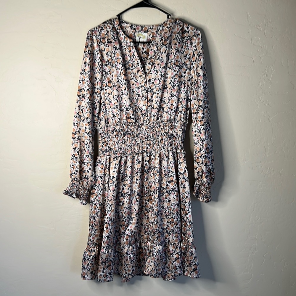 Anthropologie Fig and Flower Fit and Flare Long Sleeve Floral Dress